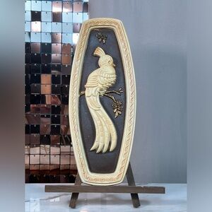 Vintage Chalkware 3D Hanging Wall Art Peacock Mid Century Modern Cream